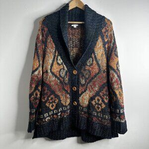 J Jill Sweater Womens L Petite Cardigan Boho Southwestern Aztec Wool Blend
